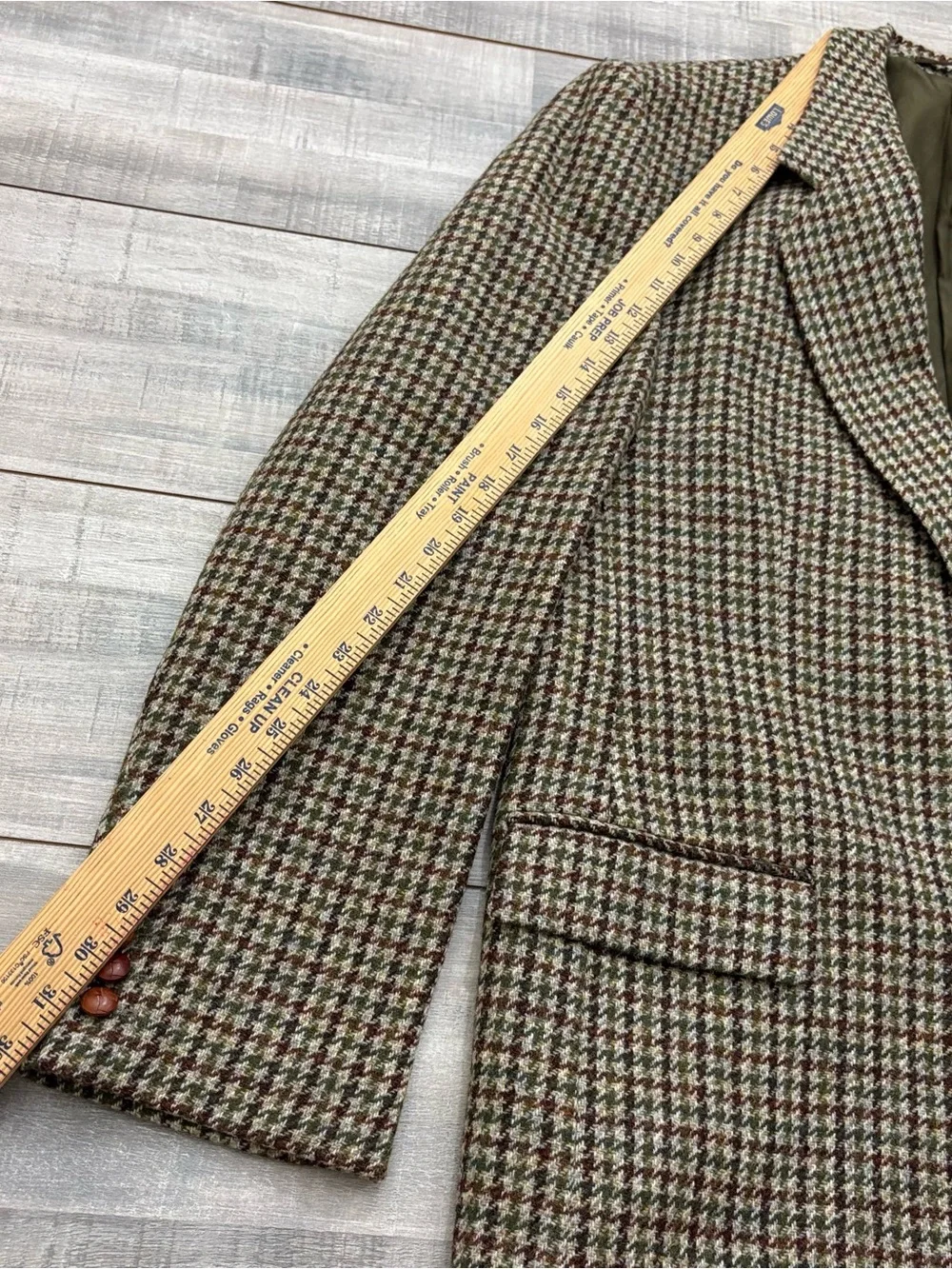 Vtg Joel Ferrin Harris Tweed Blazer Men's 46R Beige Houndstooth Wool Sport Coat